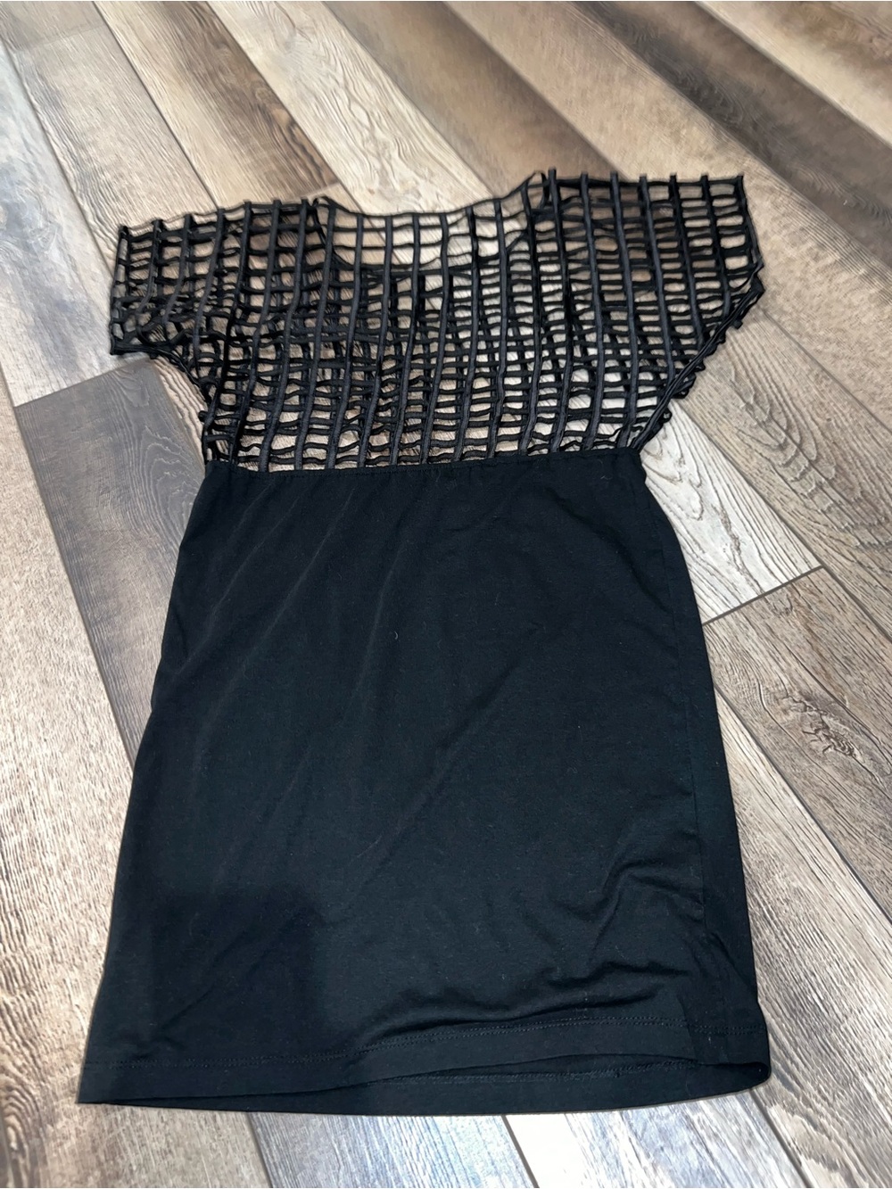 Black Mesh Yoke Knit Top